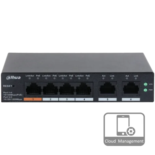 Комутатор 6 портів керований Dahua DH-CS4006-4ET-60 PoE