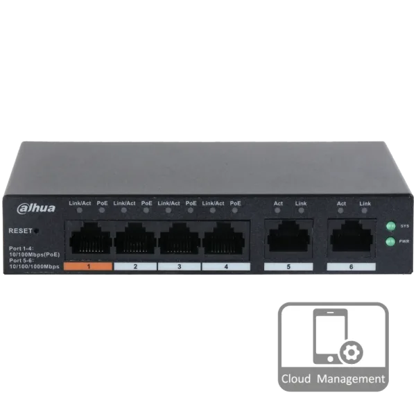 Комутатор 6 портів керований Dahua DH-CS4006-4ET-60 PoE