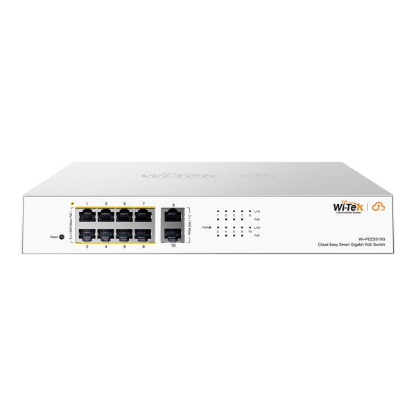 PoE-комутатор 10-портовий керований Wi-Tek WI-PCES310G гігабітний 8x1000Mbps PoE+, 2x1000Mbps Uplink, 110W, Cloud, ONVIF