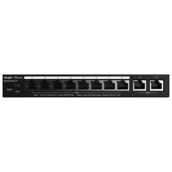 Комутатор 10 портів керований Ruijie Reyee RG-ES210GC-LP PoE