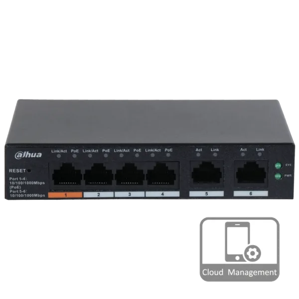 Комутатор 6 портів керований Dahua DH-CS4006-4GT-60 PoE