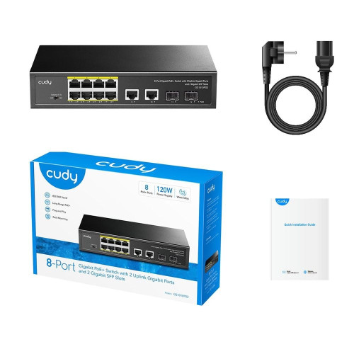 PoE-комутатор 12-портовий некерований Cudy GS1010PS2 гігабітний з 8 портами PoE+, 120W