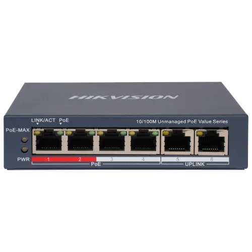 Комутатор 6 портів некерований Hikvision DS-3E0106P-E/M(B) POE