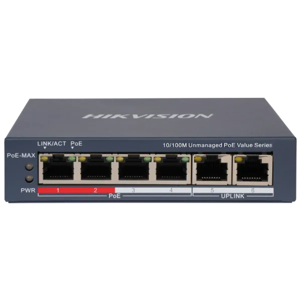 Комутатор 6 портів некерований Hikvision DS-3E0106P-E/M(B) POE
