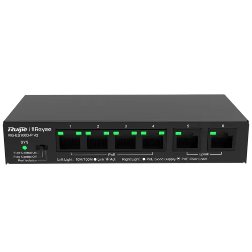 Комутатор 6 портів некерований Ruijie Reyee RG-ES106D-P V2 PoE
