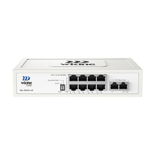 PoE-комутатор 10-портовий некерований Wiking WK-PS310-HP гігабітний, 8x1000Mbps PoE, 2x1000Mbps Uplink, 110W