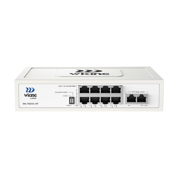 PoE-комутатор 10-портовий некерований Wiking WK-PS310-HP гігабітний, 8x1000Mbps PoE, 2x1000Mbps Uplink, 110W