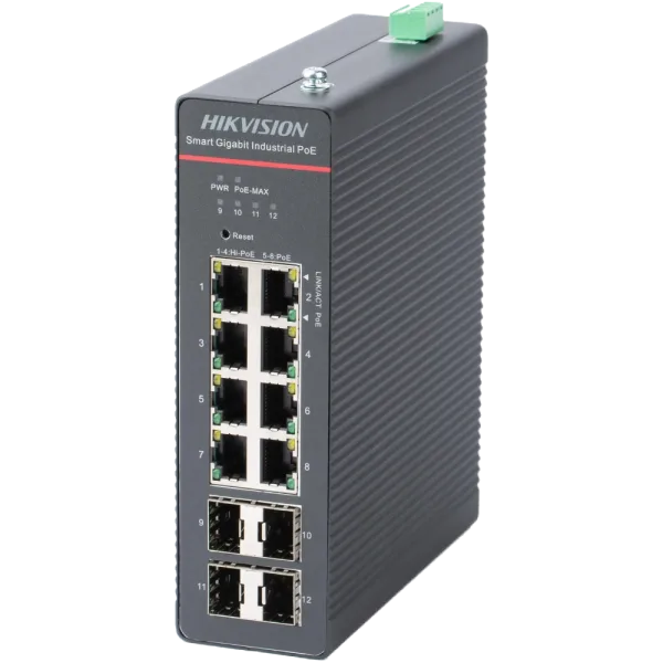 Комутатор 8 портів керований Hikvision DS-3T1512HP-SI-8P4FKIT(240W)
