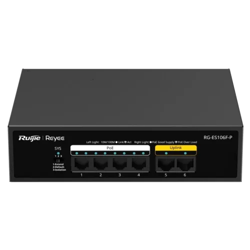 Комутатор 6 портів некерований Ruijie Reyee RG-ES106F-P PoE