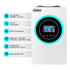 Гібридний інвертор 4.5kVA/4.2kW Sako SUNON V 4.5KVA/4200W/24V+120A MPPT