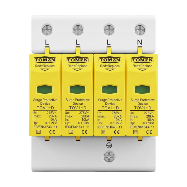 Обмежувач напруги TOMZN TOV1-20/4P 275V AC 10-20kA під DIN-рейку 4 полюси