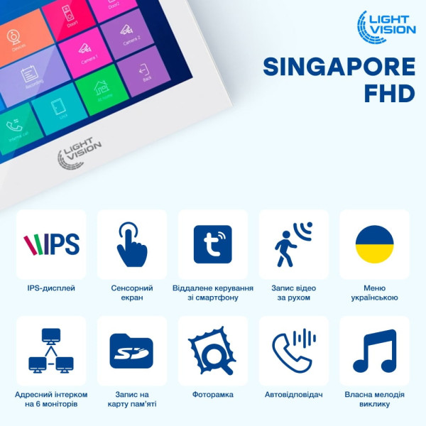 Відеодомофон 7" WiFi Tuya Light Vision SINGAPORE FHD White