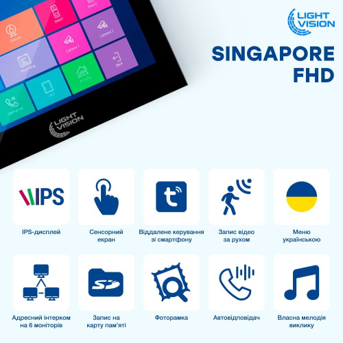 Відеодомофон 10" WiFi Tuya Light Vision SINGAPORE FHD Black
