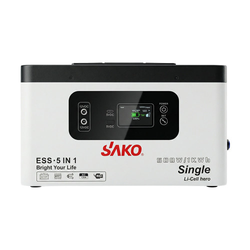 Портативна зарядна станція Sako Alpha-ESS-500W/1KWh. Потужність 500 Вт, енергоємність 1004.8 Вт*год, LifePO4
