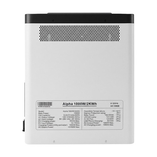 Портативна зарядна станція Sako Alpha-ESS-1000W/2KWh. Потужність 1000 Вт, енергоємність 2009.6 Вт*год, LifePO4