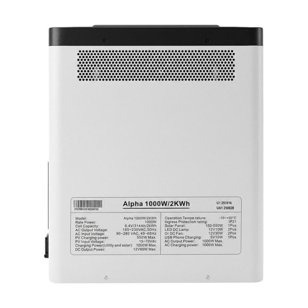 Портативна зарядна станція Sako Alpha-ESS-1000W/2KWh. Потужність 1000 Вт, енергоємність 2009.6 Вт*год, LifePO4