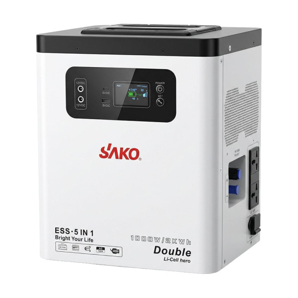 Портативна зарядна станція Sako Alpha-ESS-1000W/2KWh. Потужність 1000 Вт, енергоємність 2009.6 Вт*год, LifePO4