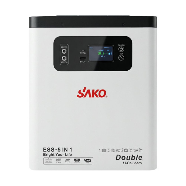 Портативна зарядна станція Sako Alpha-ESS-1000W/2KWh. Потужність 1000 Вт, енергоємність 2009.6 Вт*год, LifePO4