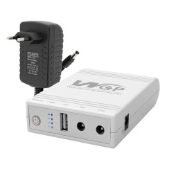 Комплект Mini UPS з блоком живлення: джерело безперебійного живлення Mini UPS WGP UPS103A White 10400mAh 5V/9V/12V, Li-ion 4*2.6Ah, для роутера і оптичного термінала та блок живлення SPF-1202B 12V/2A (24W)