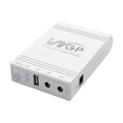 Комплект Mini UPS з блоком живлення: джерело безперебійного живлення Mini UPS WGP UPS103A White 10400mAh 5V/9V/12V, Li-ion 4*2.6Ah, для роутера і оптичного термінала та блок живлення SPF-1202B 12V/2A (24W)