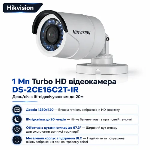 1 Мп Turbo HD відеокамера DS-2CE16C2T-IR