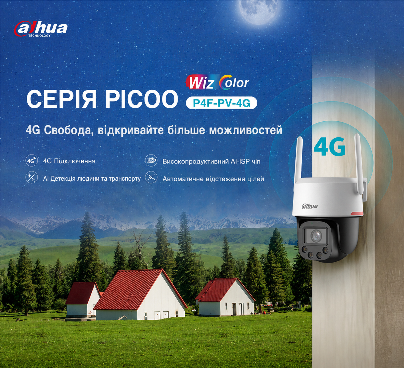 Основні технічні параметри відеокамери Dahua DH-P4F-PV-4G (4мм) 4G